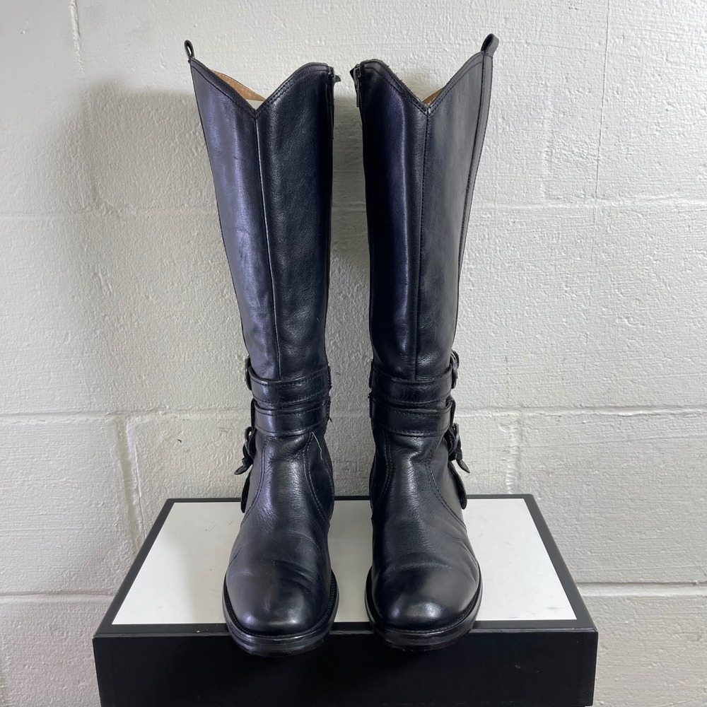 Miz Mooz Charlize Black Leather Tall Knee High Riding Boots Buckle Women's 6 US - Picture 3 of 13
